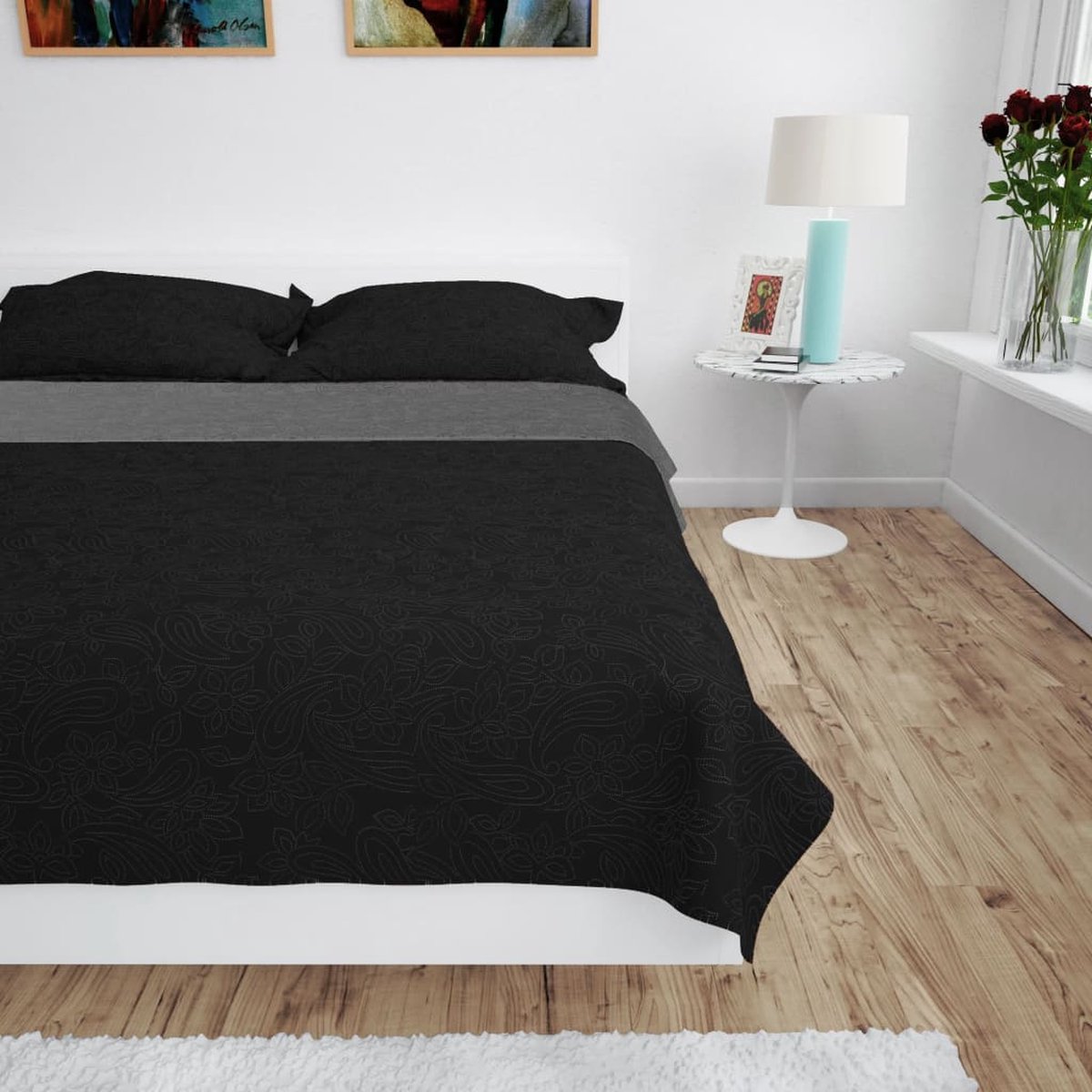 Vidaxl Bedsprei Dubbelzijdig 170x210 Cm Quilt Grijs En - Negro