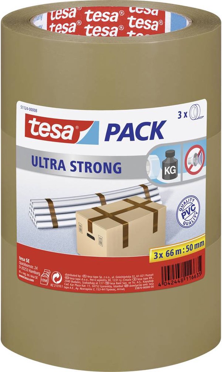 Tesa 51124-08-01 Pakband pack Ultra Strong (l x b) 66 m x 50 mm 3 stuk(s) - Bruin