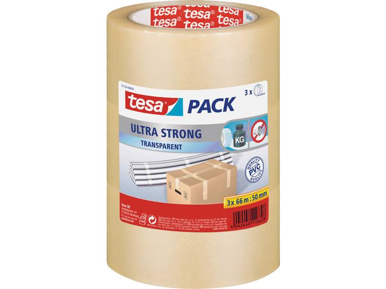 Tesa 51124-07-01 Pakband pack Ultra Strong Transparant (l x b) 66 m x 50 mm 3 stuk(s)