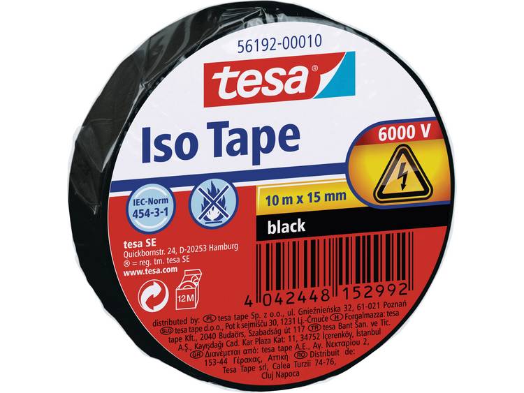 Tesa 56192-10-02 Isolatietape (l x b) 10 m x 15 mm 10 m - Zwart