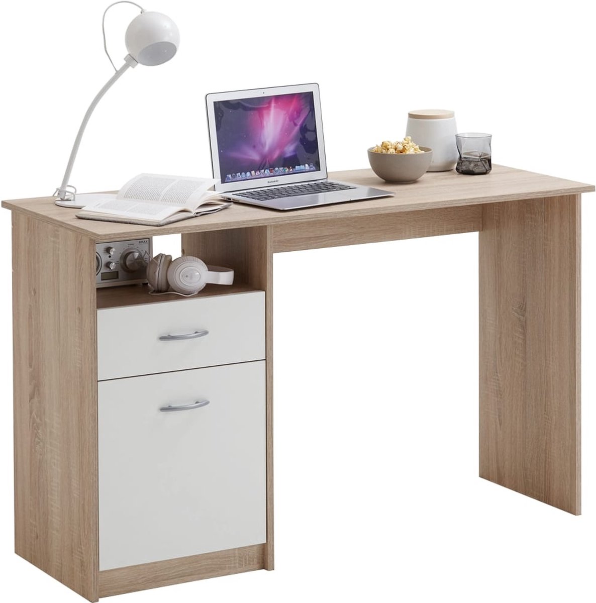 FMD Bureau Met 1 Lade 123x50x76,5 Cm Eikenkleurig En Wit - Bruin