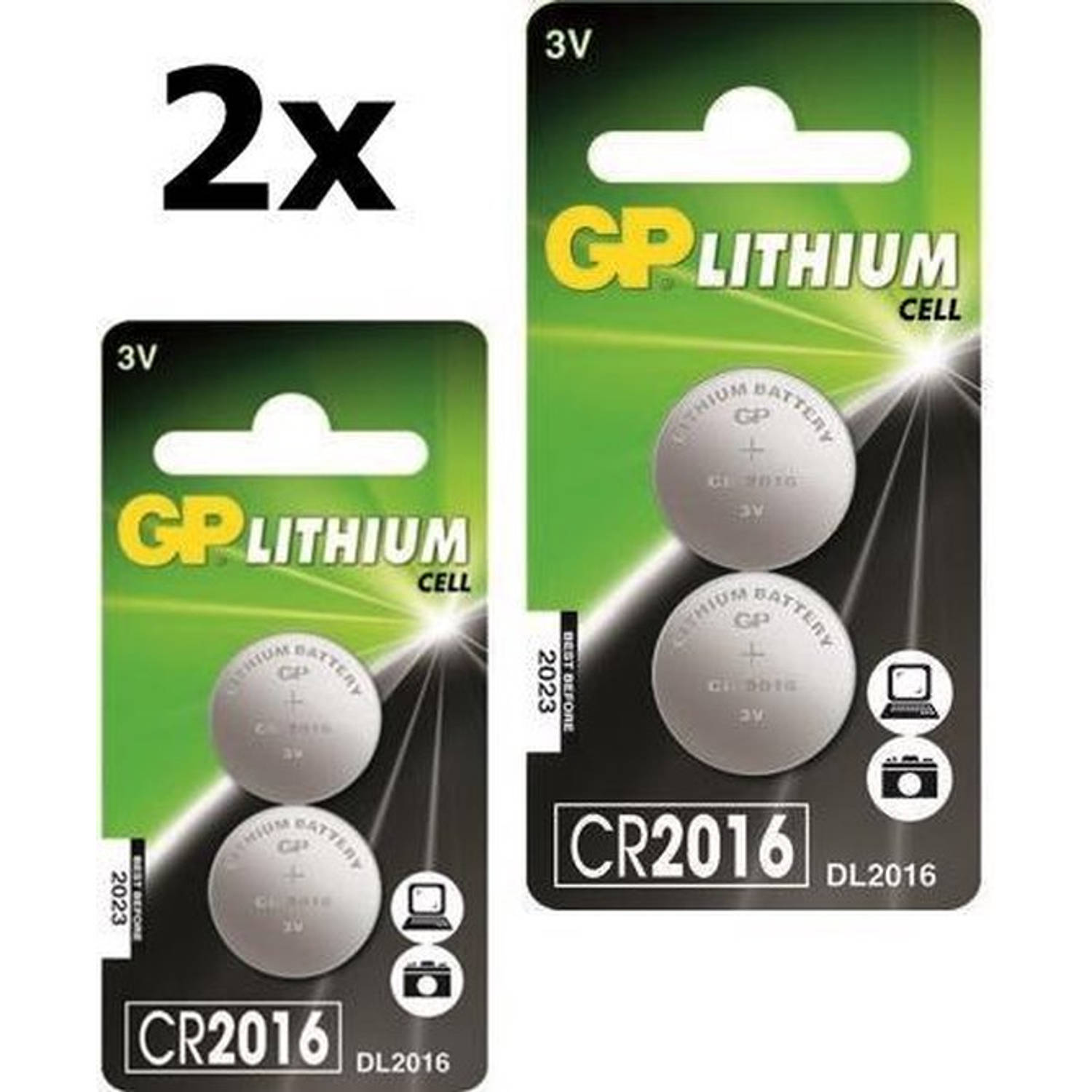 GP 4 Stuks (2 Blisters A 2st) - Cr2016 Professional Electronics 3v 90mah Lithium Knoopcel