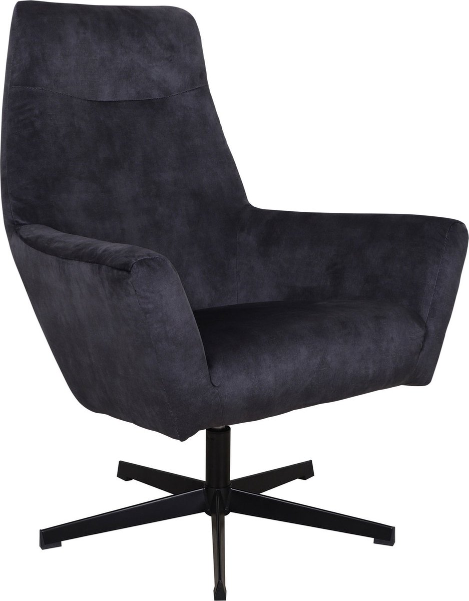 Dimehouse Industriële Draaibare Fauteuil Casper Antraciet Velvet - Grijs