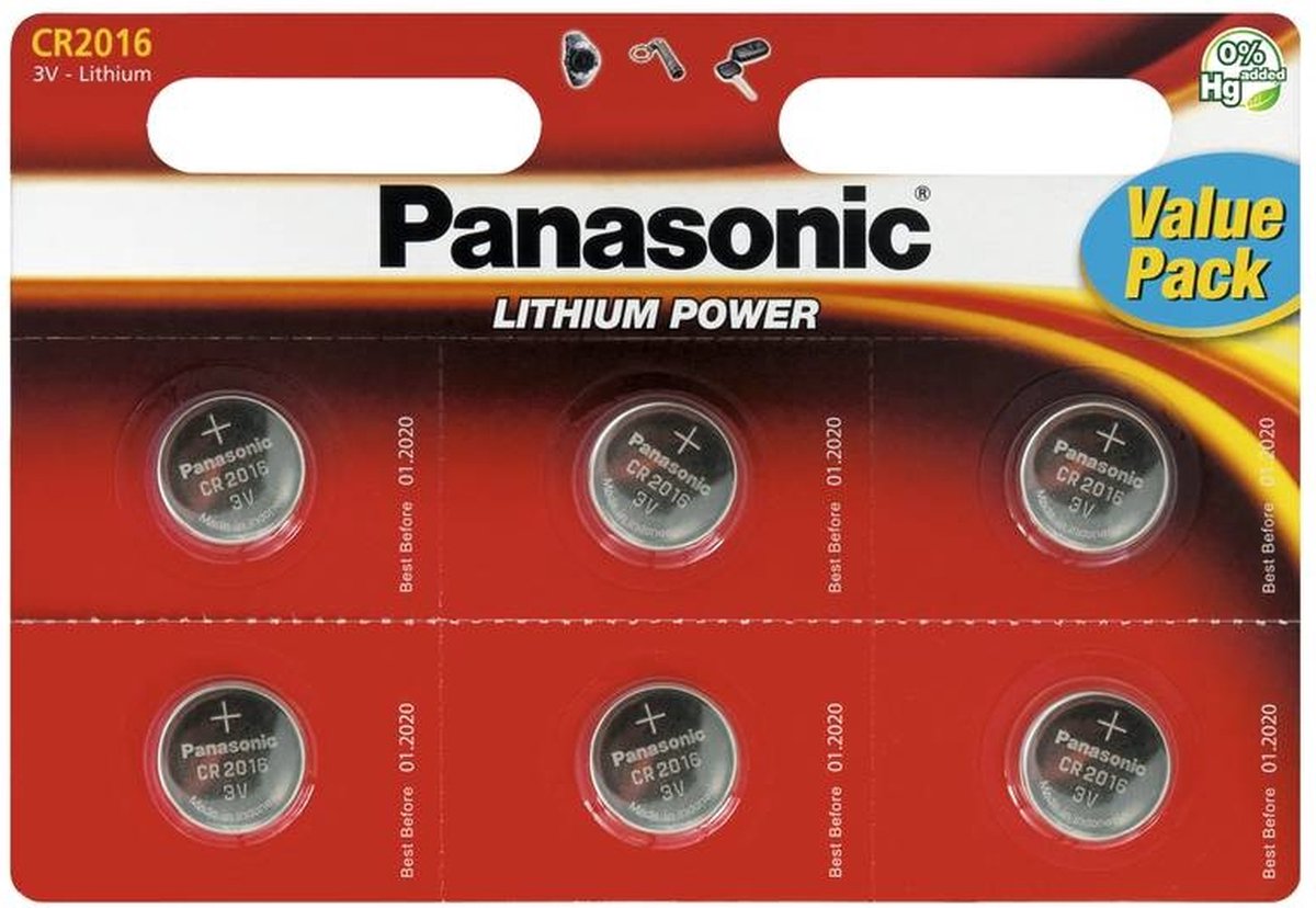 Panasonic Lithium Knoopcellen Cr2016 6 Stuks