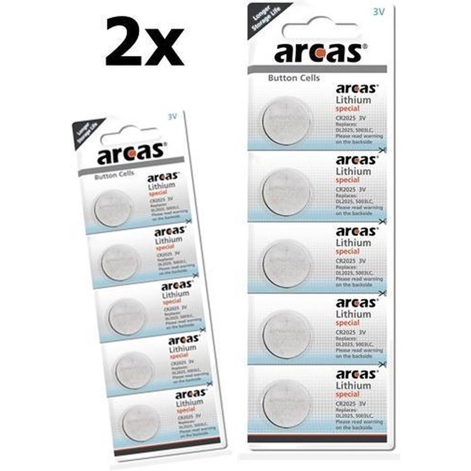 10 Stuks (2 Blisters A 5st) - Arcas Cr2025 165mah 3v Batterij