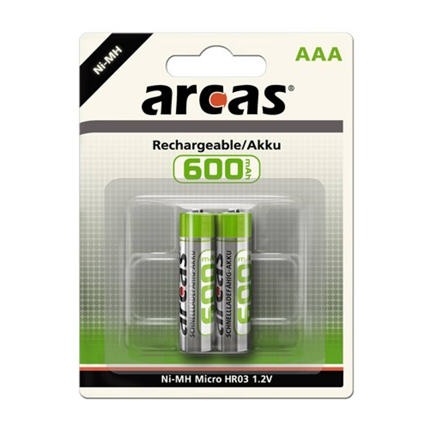 Arcas Rechargeable Nimh Aaa/hr03 600mah Blister 2