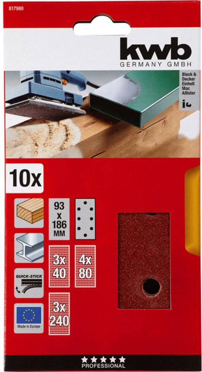 kwb Schuurpapier 93x186mm Set - 10 Stuks