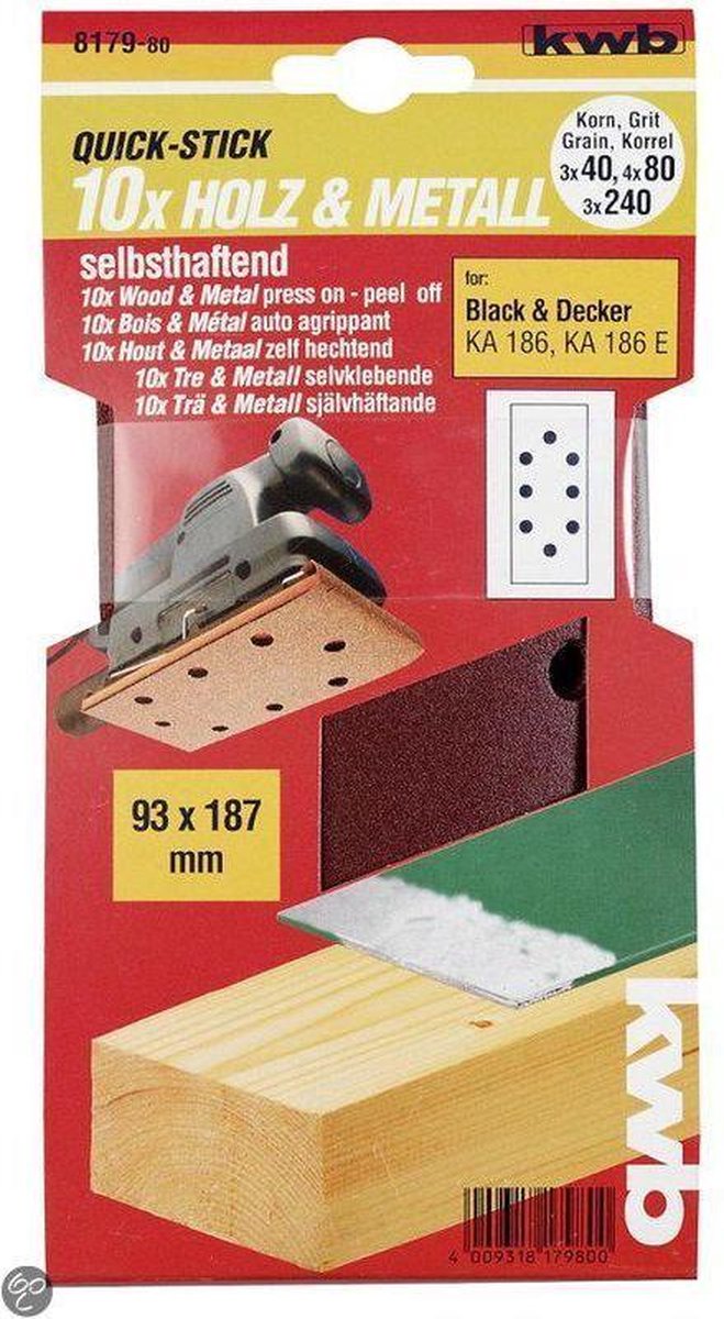 kwb Schuurpapier 93x186mm Set - 10 Stuks