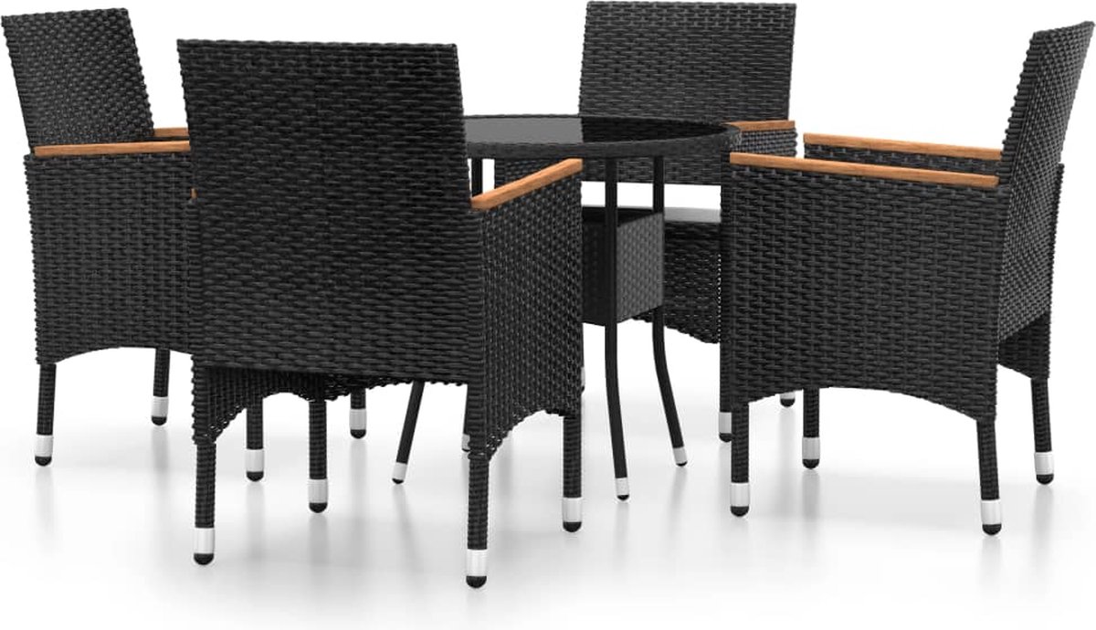 Vidaxl 5-delige Tuinset Poly Rattan - Zwart