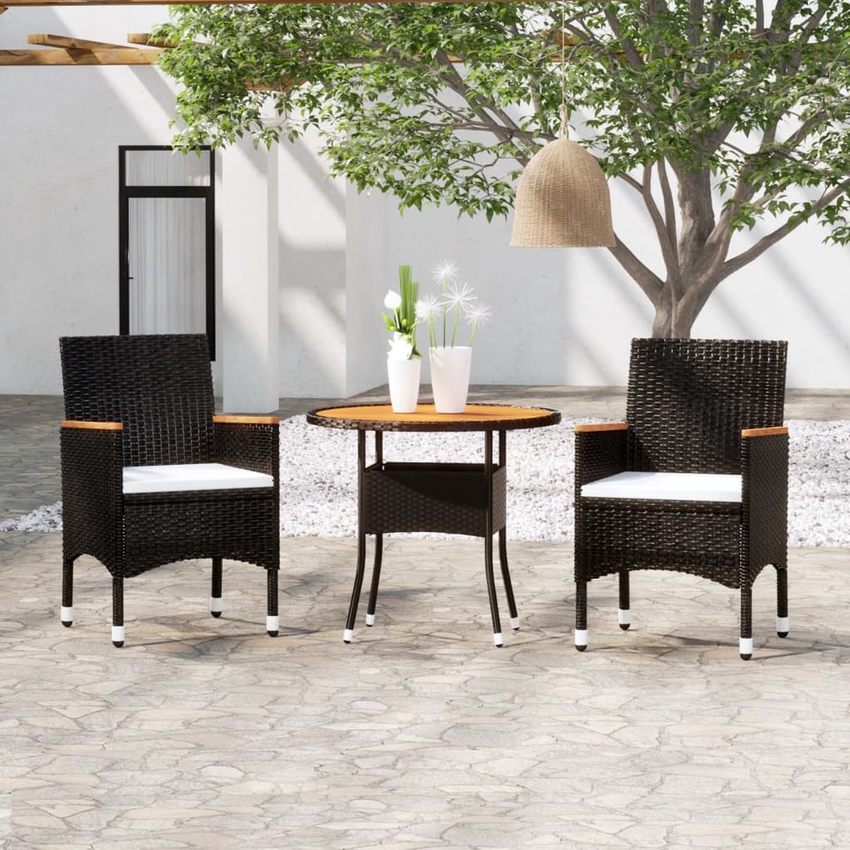 Vidaxl 3-delige Tuinset Poly Rattan - Negro