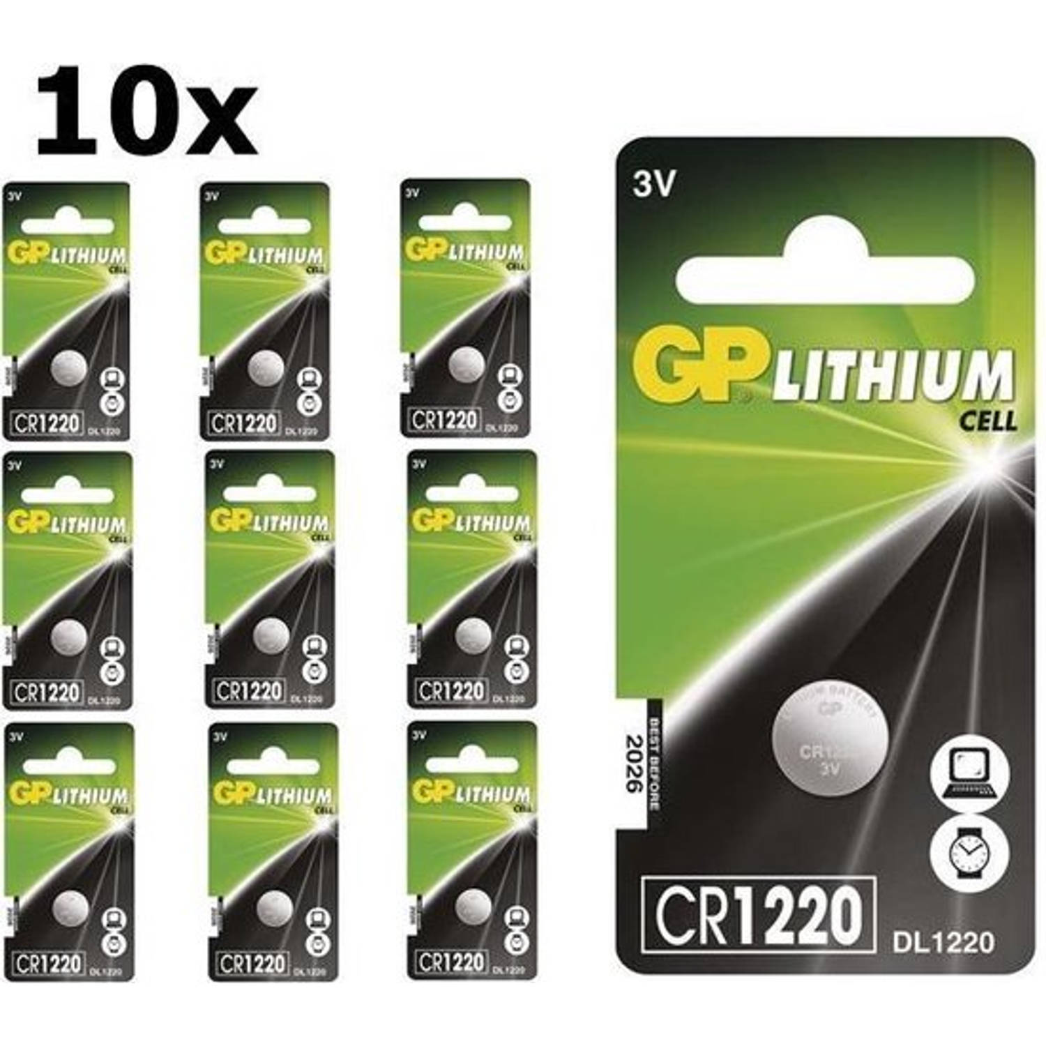 GP 10 Stuks - Cr1220 3v 40mah Lithium Knoopcelbatterij