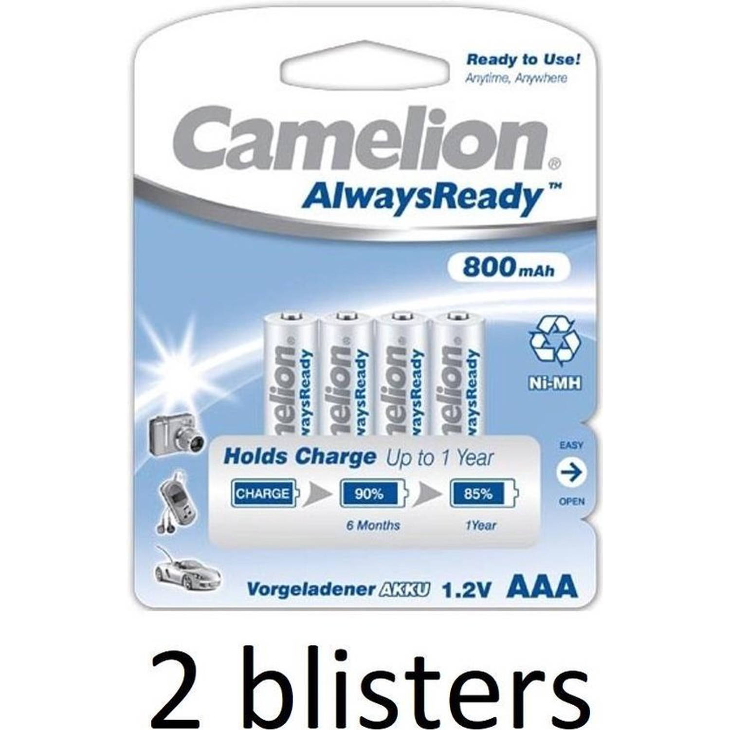 Camelion 2x Nimh Aaa 1.2v-800mah (4/kaart) &apos;Alwaysreadyâ„¢