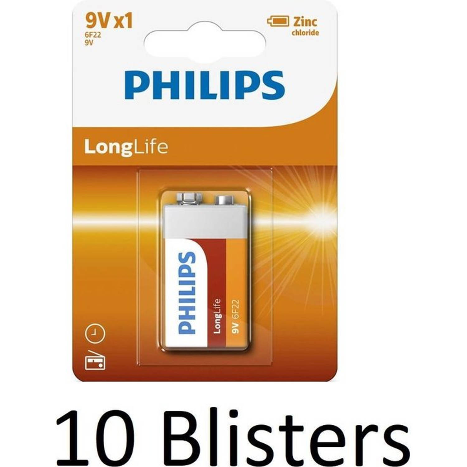 Philips 10 Stuks (10 Blisters A 1 St) Longlife 9v Batterijen