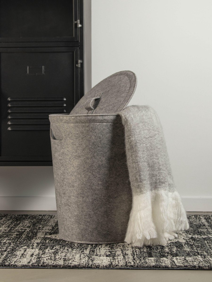 Gusta Opbergmand Vilt Met Deksel ø31x38cm - Grijs