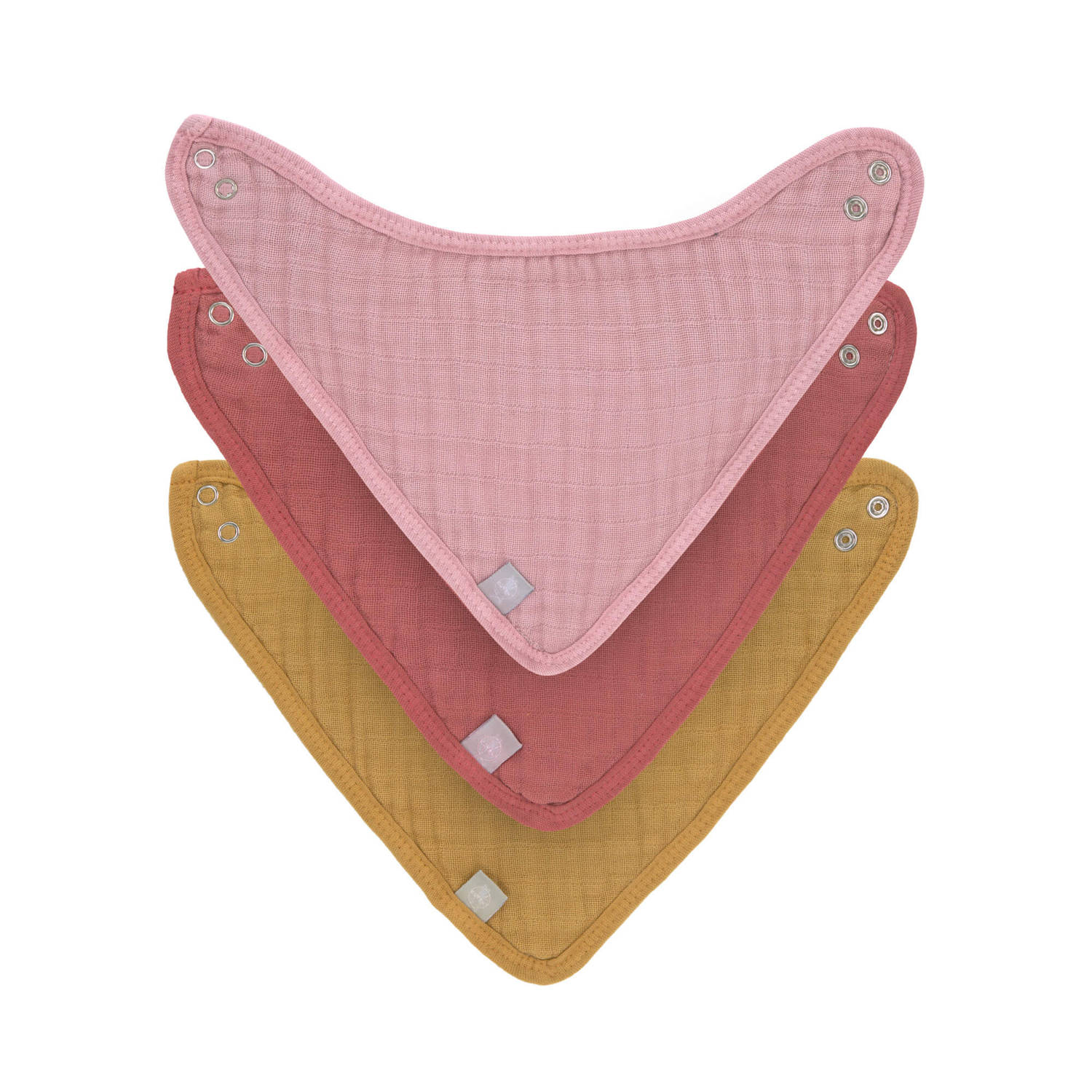 Lässig Muslin/terry Bandana Slabbetjes 3 Pcs Ass. Rose/rosewood/mustard - Rood