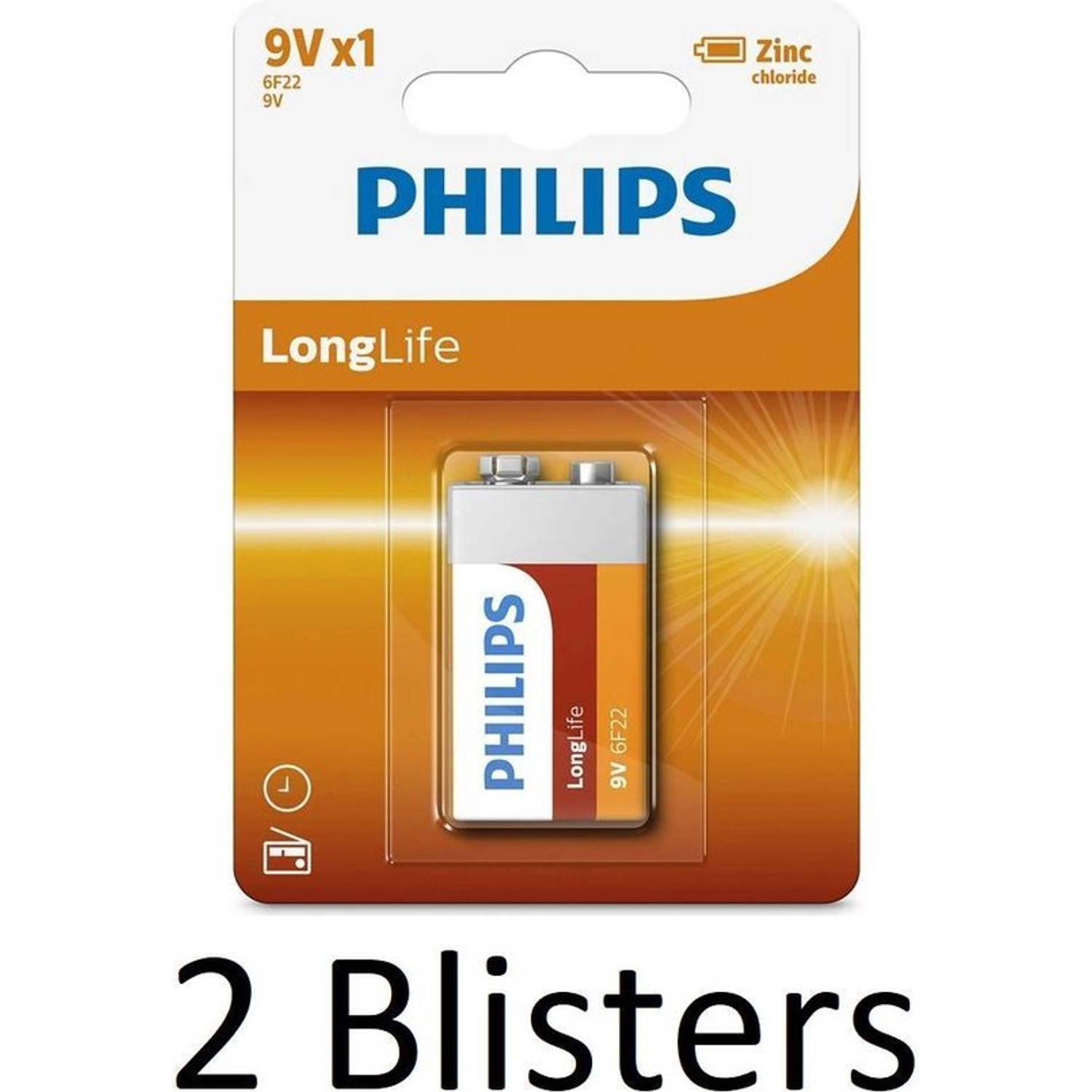 Philips 2 Stuks (2 Blisters A 1 St) Longlife 9v Batterijen