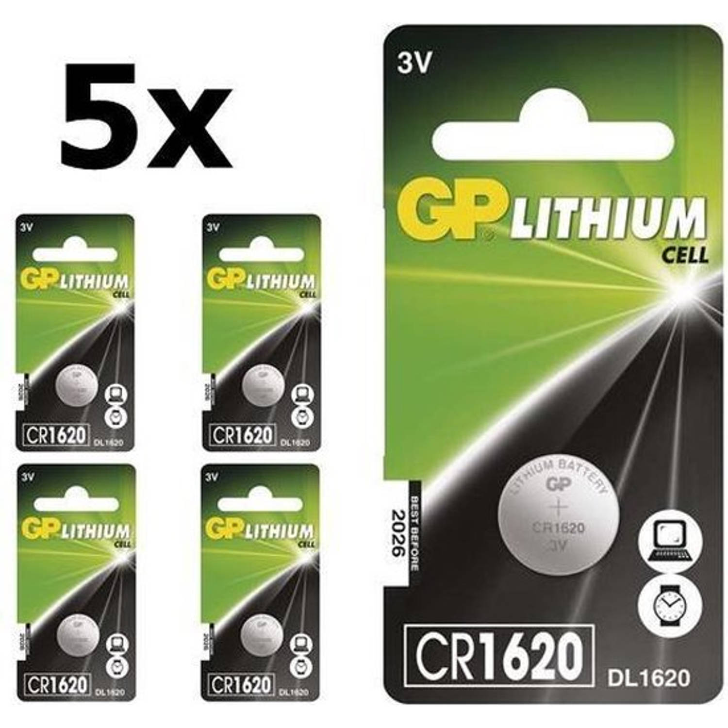 GP 5 Stuks Cr1620 3v Lithium Knoopcelbatterij