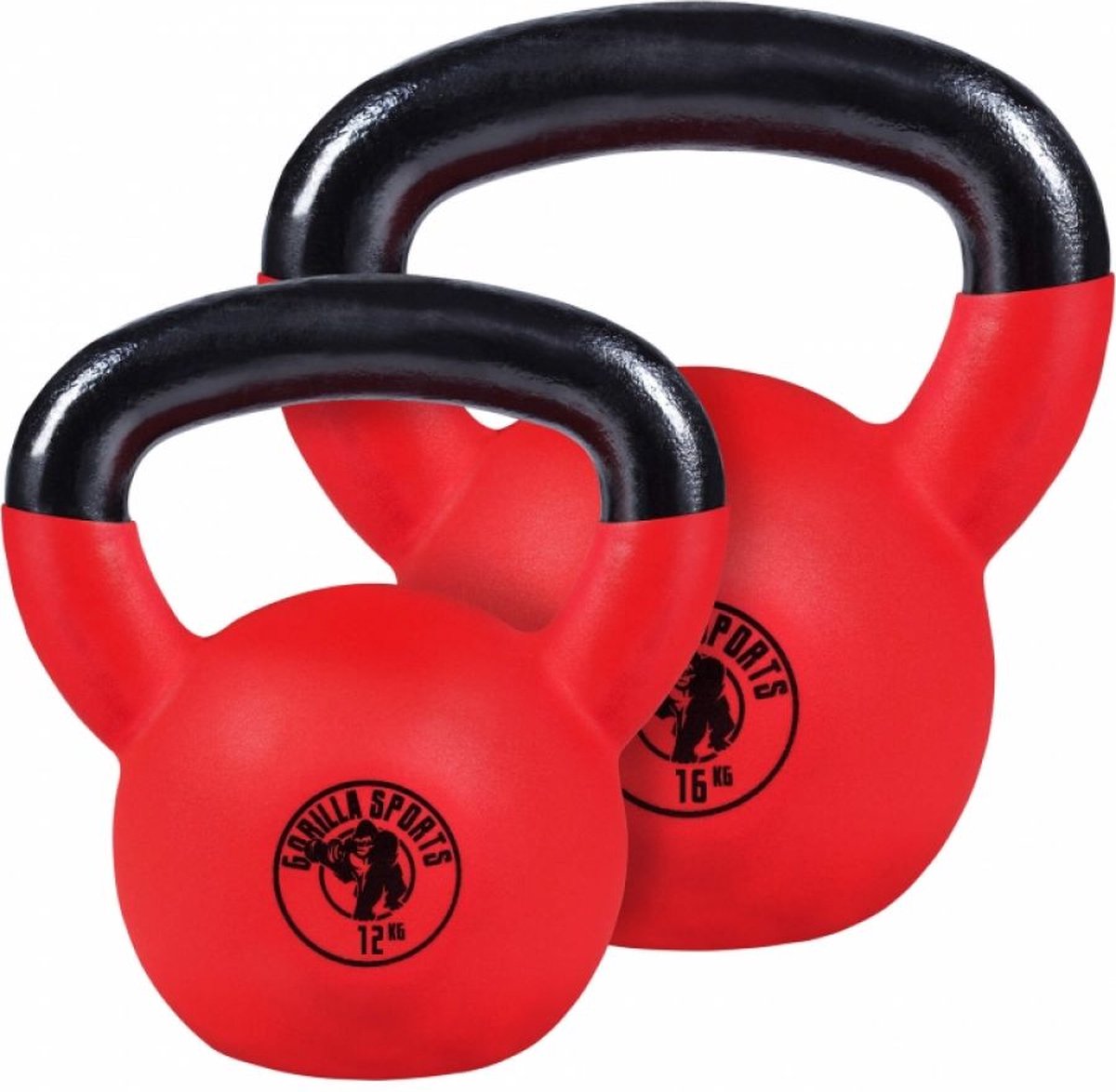 Gorilla Sports Kettlebells - Gietijzer Met Coating - 12 Kg & 16 Kg - Set Van 2