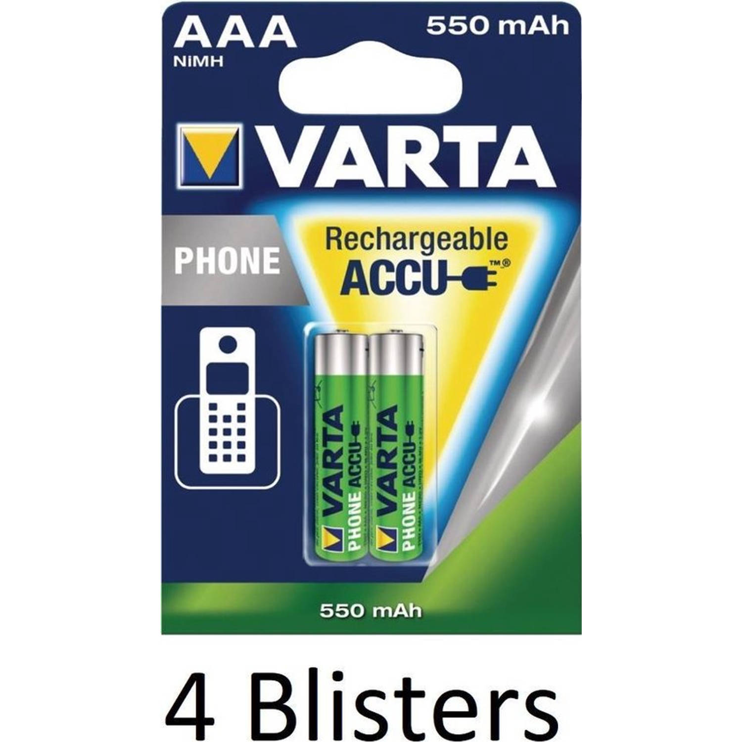 Varta 8 Stuks (4 Blisters A 2 St) Oplaadbare Batterijen Aaa, 550 Mah