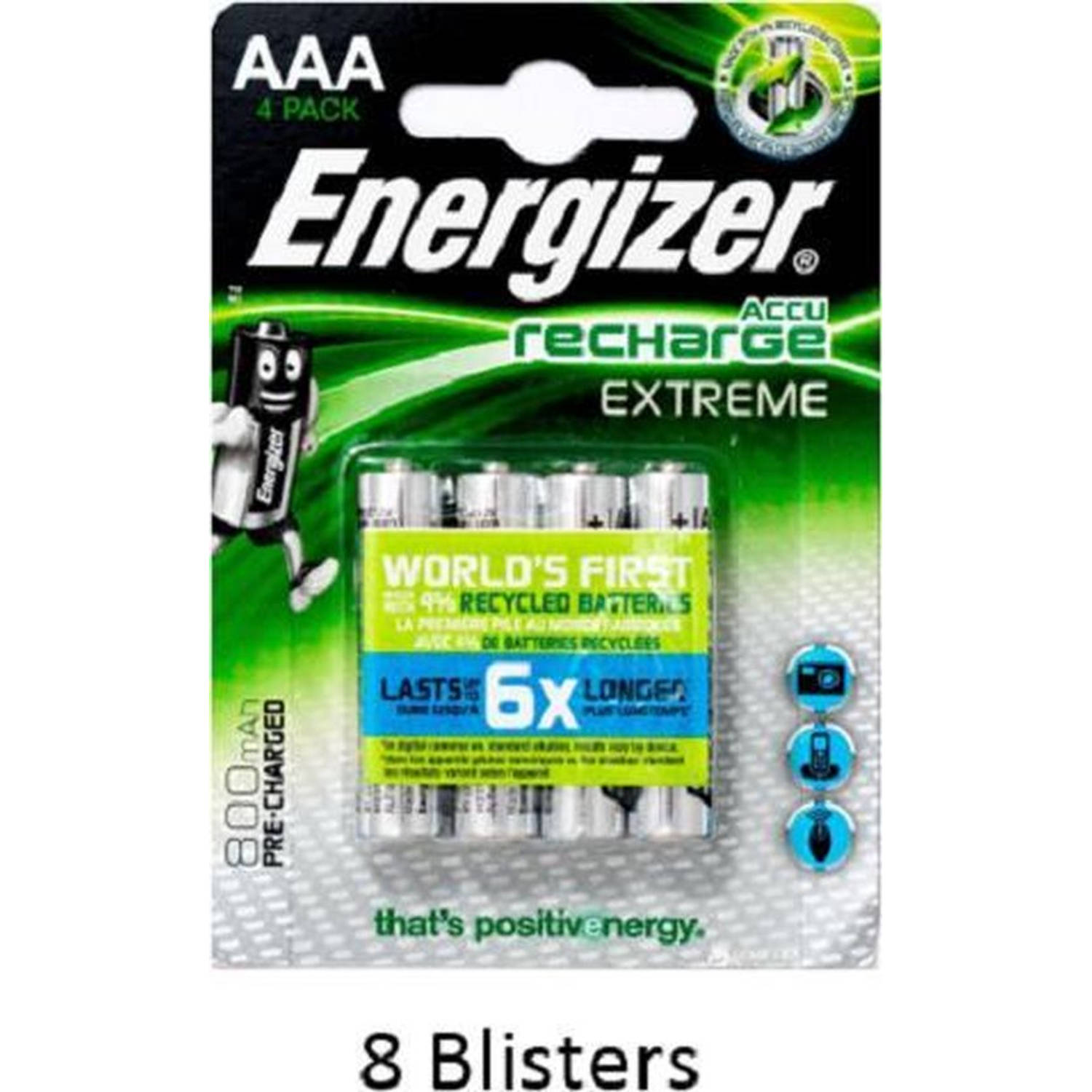 Energizer 32 Stuks (8 Blisters A 4 Stuks) Extreme Aaa Oplaadbaar 800 Mah