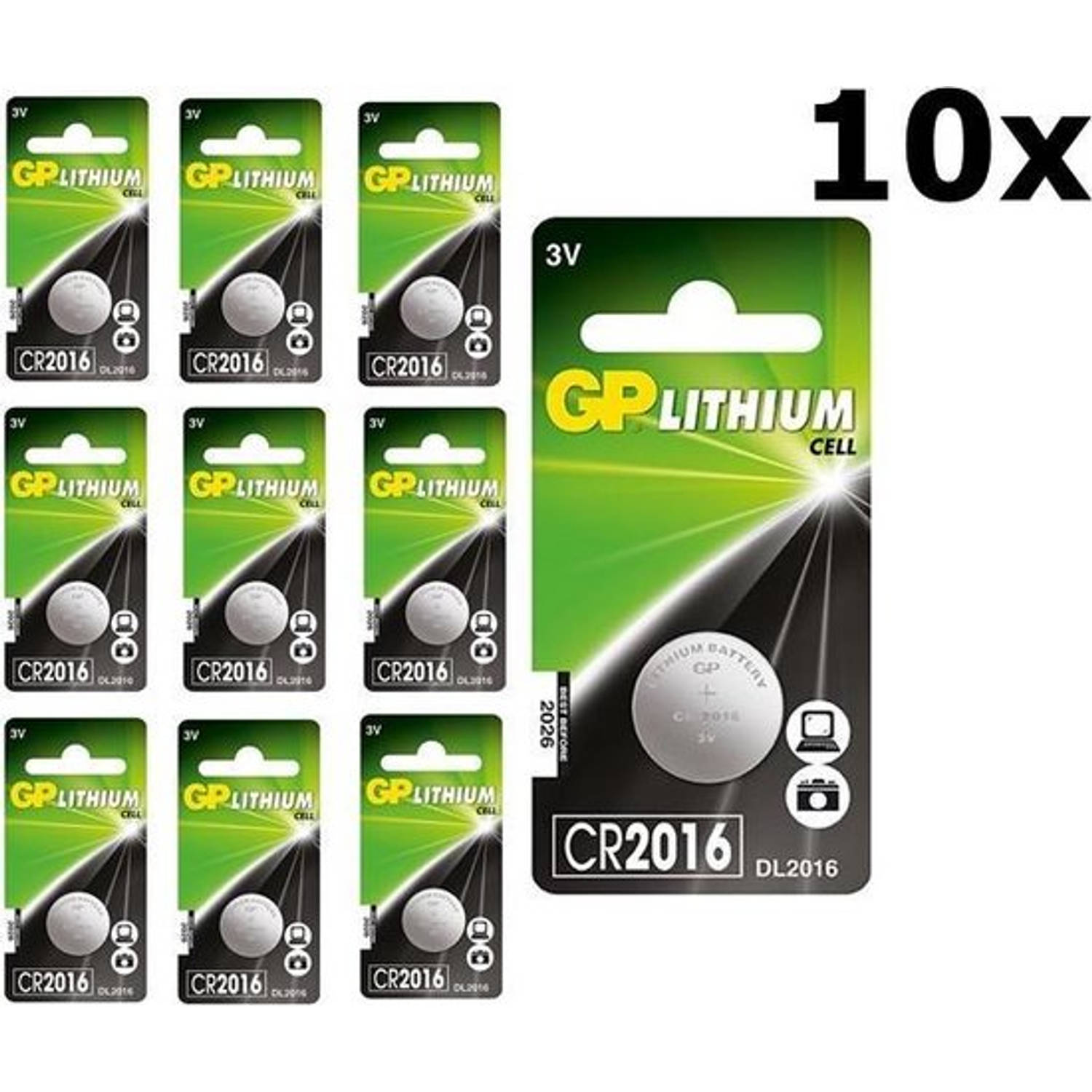 GP 10 Stuks - Cr2016 Professional Electronics 3v 90mah Lithium Knoopcel