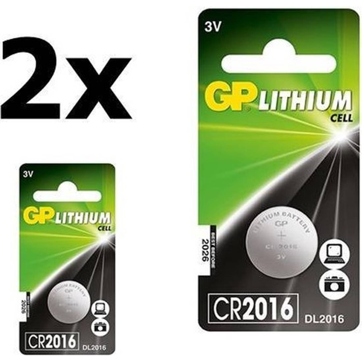 GP 2 Stuks - Cr2016 Professional Electronics 3v 90mah Lithium Knoopcel