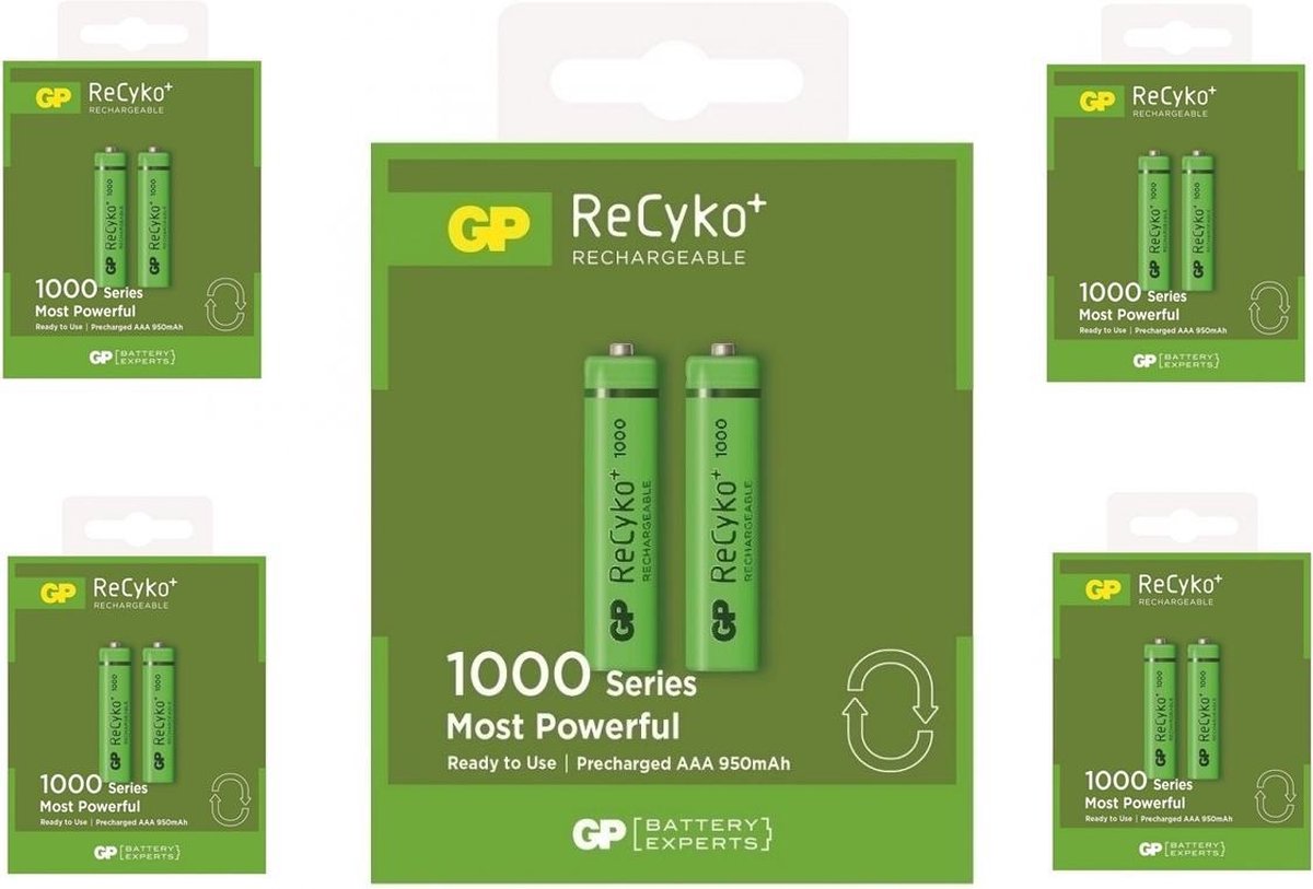 GP 10 Stuks (5 Blisters A 2st) - R03/aaa Recyko+ 1000 Series 950mah Oplaadbaar