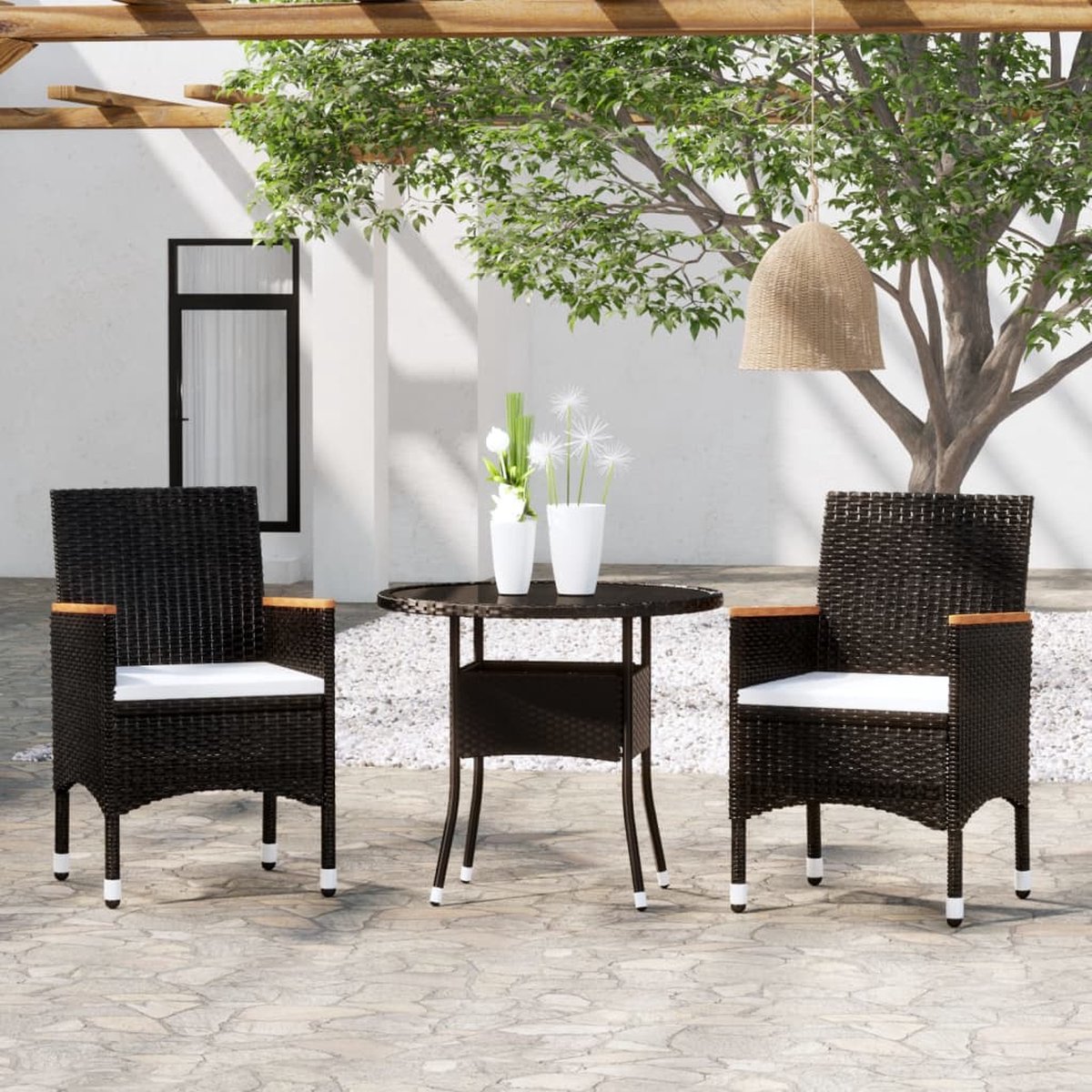 Vidaxl 3-delige Tuinset Poly Rattan - Zwart