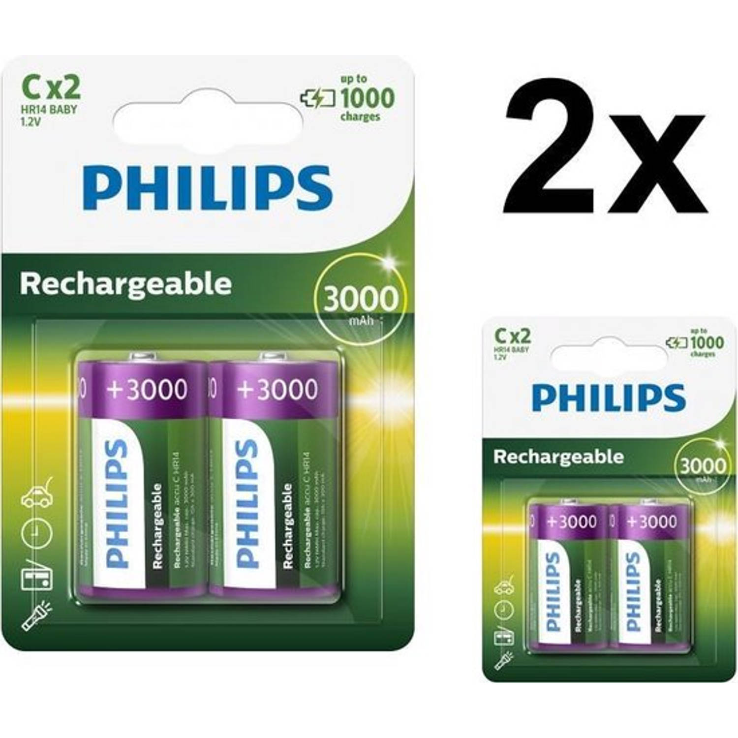 Philips 4 Stuks (2 Blisters A 2st) - Multilife 1.2v C/hr14 3000mah Nimh Oplaadbare Batterij