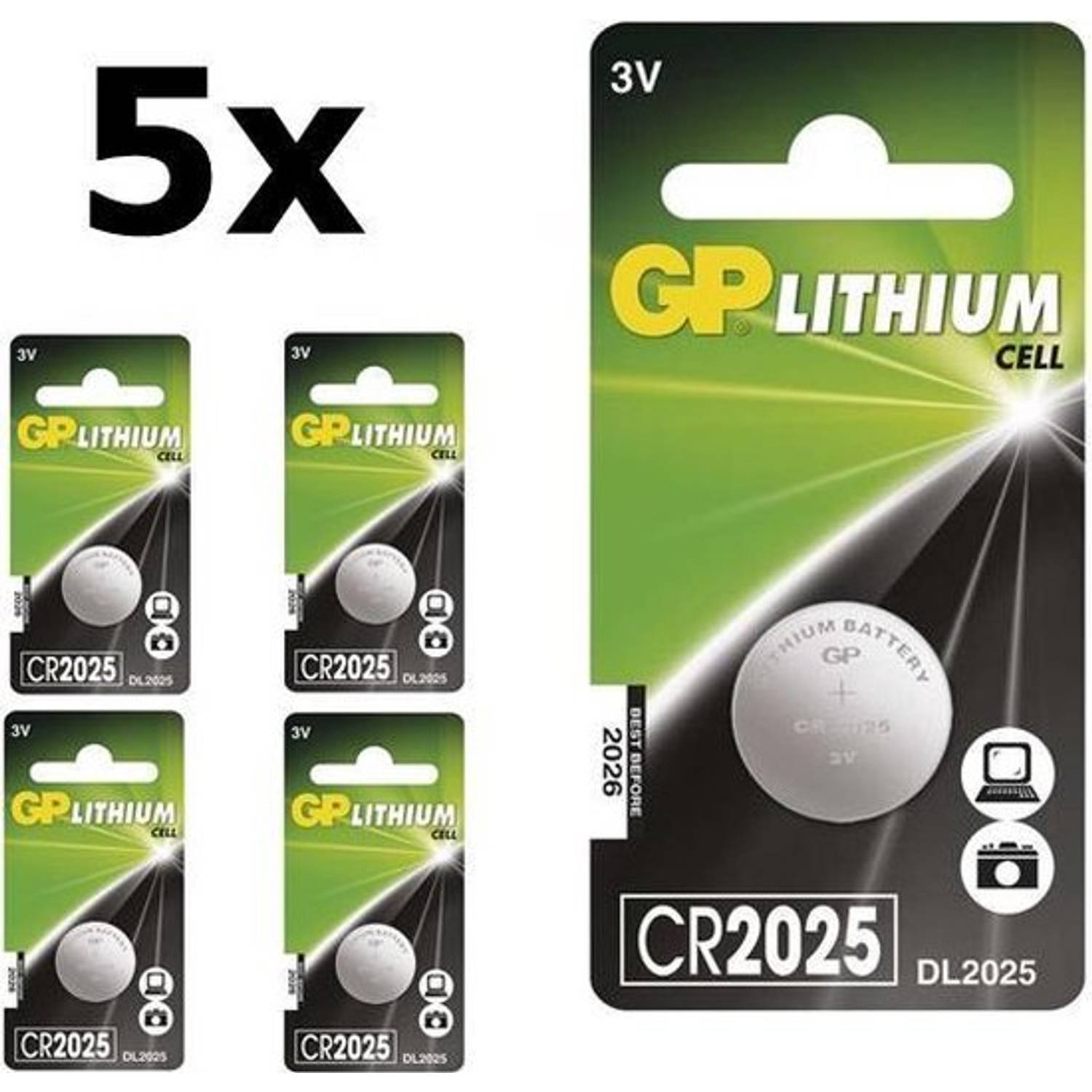 GP 5 Stuks (5 Blister A 1st) Cr2025 3v Lithium Knoopcel Batterij