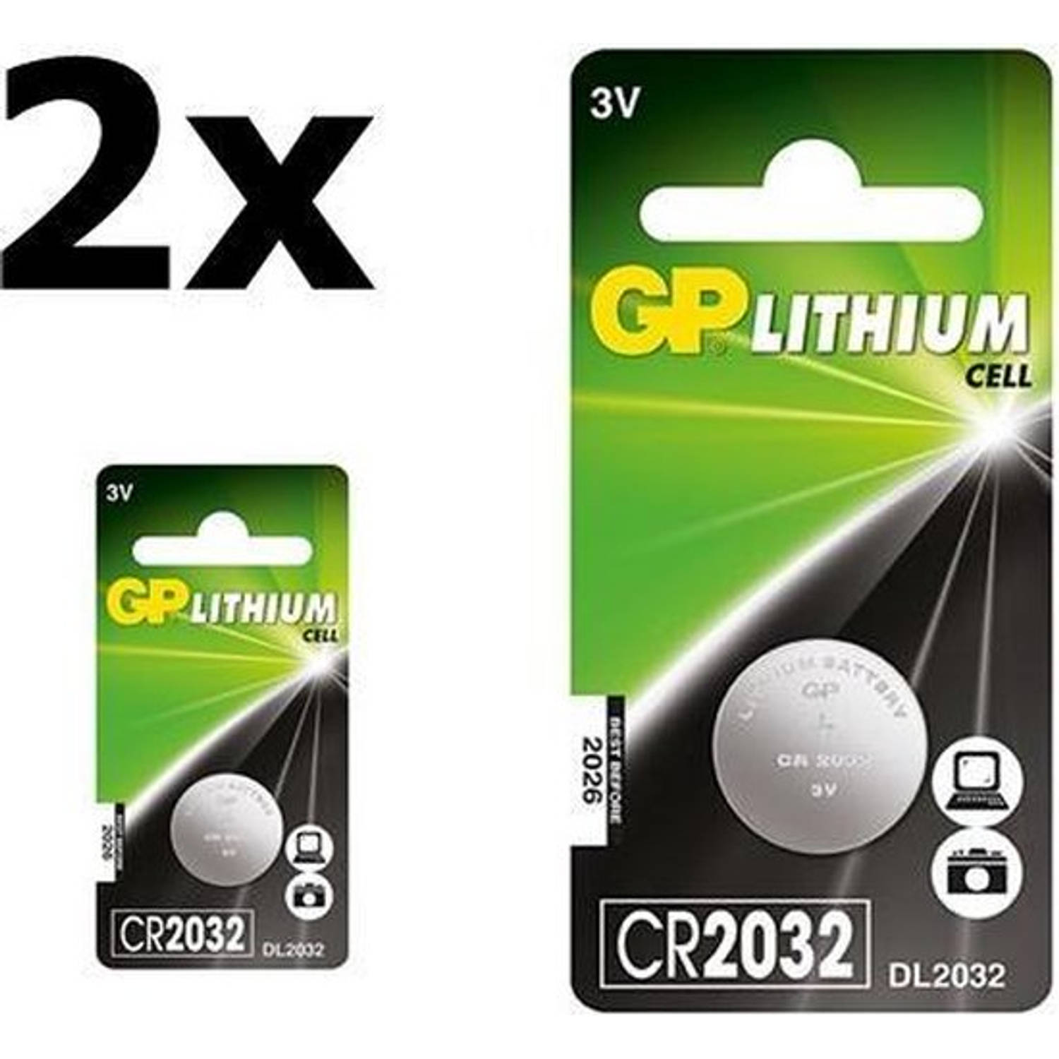 GP 2 Stuks Cr2032 210mah 3v Lithium Batterij