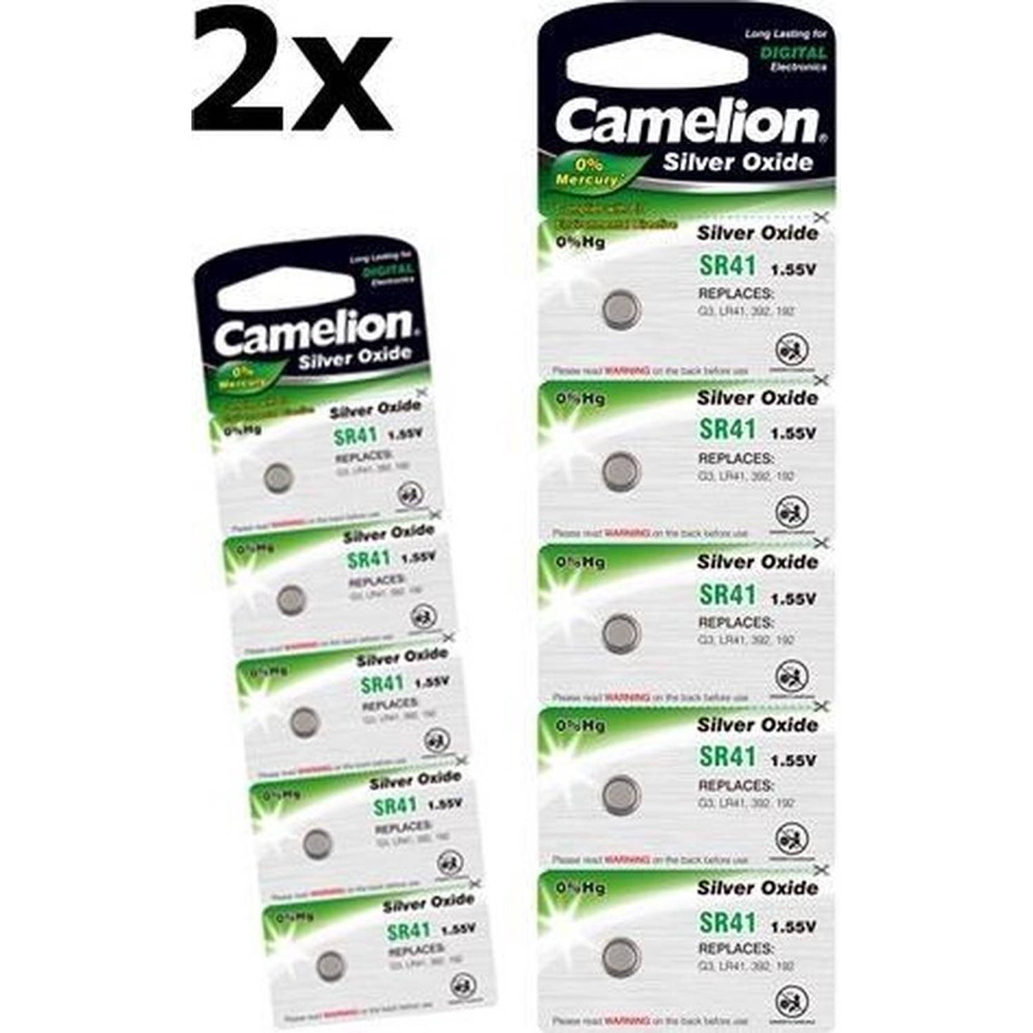 Camelion 10 Stuks (2 Blisters A 5st) - Silver Oxide Sr41w/392 1.55v Knoopcel Batterij