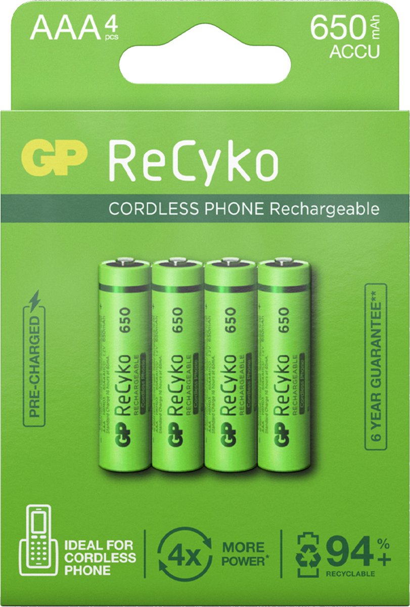 GP R03/aaa Recyko+ 650 Series 650mah Oplaadbaar - 4 Stuks