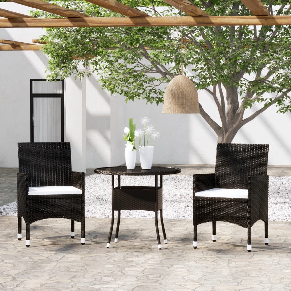 Vidaxl 3-delige Tuinset Poly Rattan - Zwart