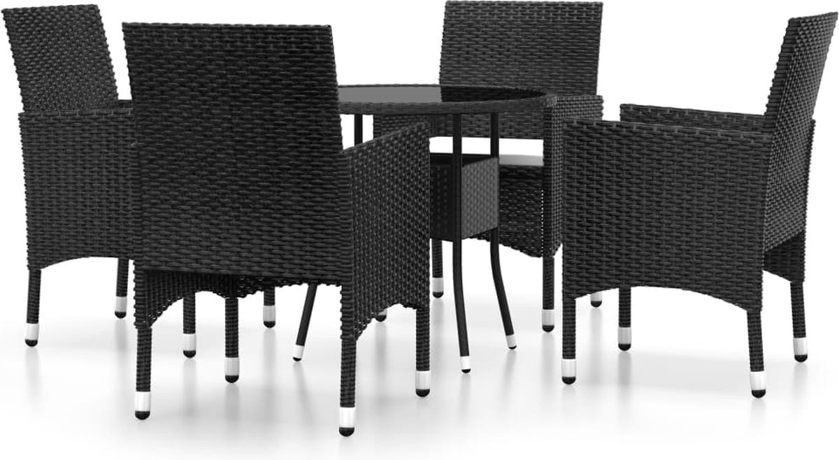 Vidaxl 5-delige Tuinset Poly Rattan - Zwart