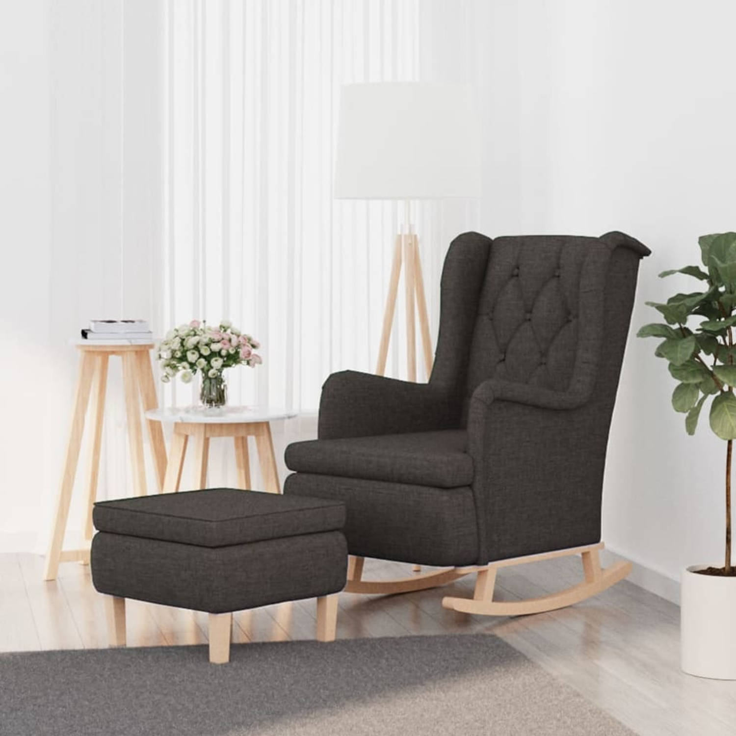 Vidaxl Fauteuil Met Schommelpoten En Voetenbank Stof Donker - Grijs