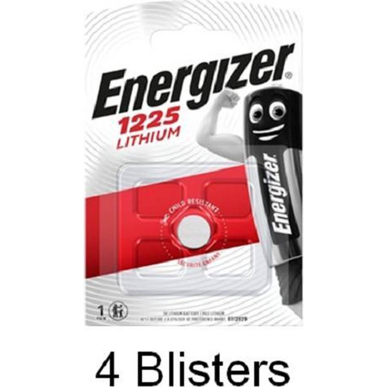 Energizer 4 Stuks (4 Blisters A 1 Stuk) Cr1225 Lithium Knoopcel 3v