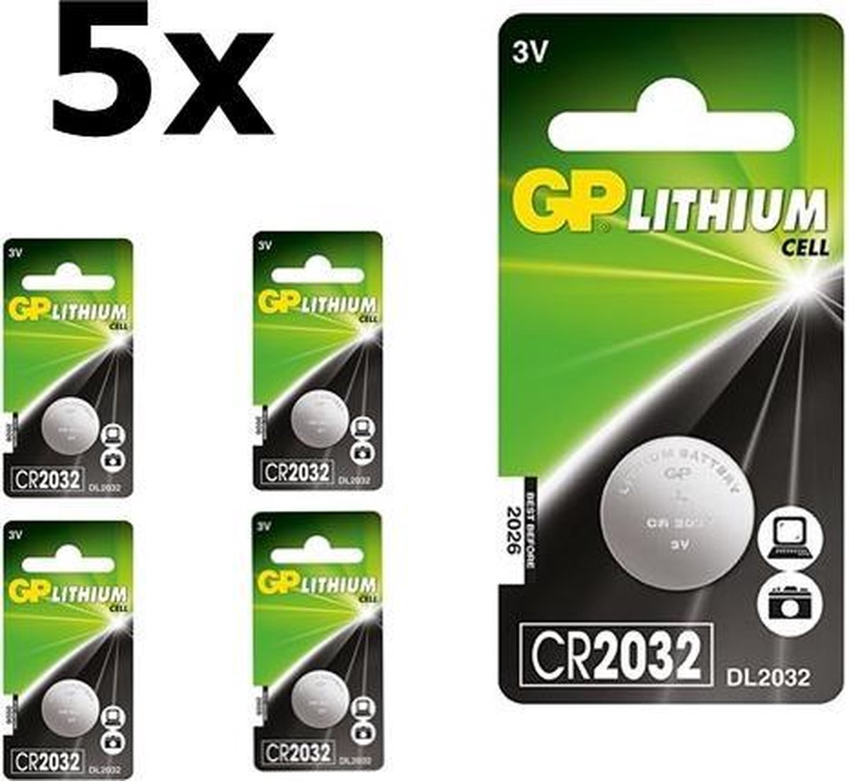 GP 5 Stuks Cr2032 210mah 3v Lithium Batterij