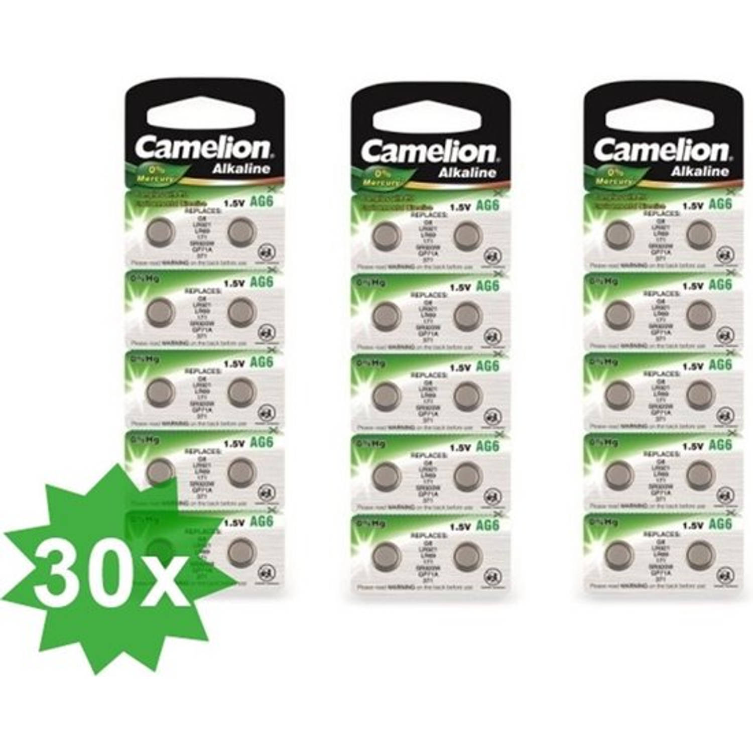 Camelion Ag6 / 371 / 370 / Sr 920 Sw / G6 1.5v Knoopcel Batterij - 30 Stuks (3 Blisters A 10st)