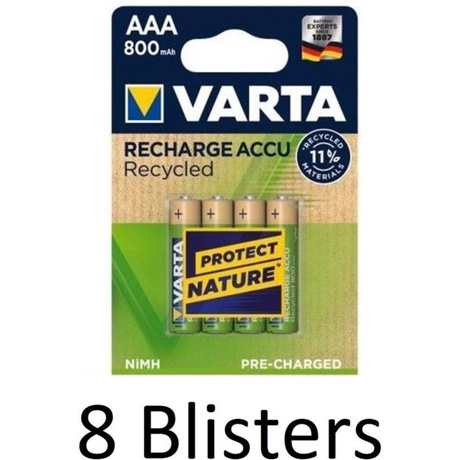 Varta 32 Stuks (8 Blisters A 4 St) Recharge Accu Recycled Aaa Oplaadbare Batterijen 800 Mah