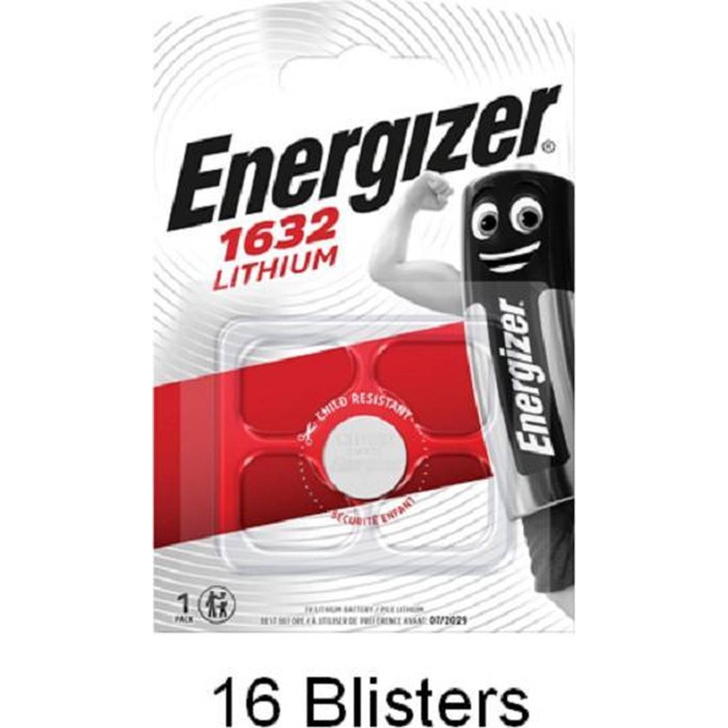 Energizer 16 Stuks (16 Blisters A 1 Stuk) Cr1632 Lithium Knoopcel 3v