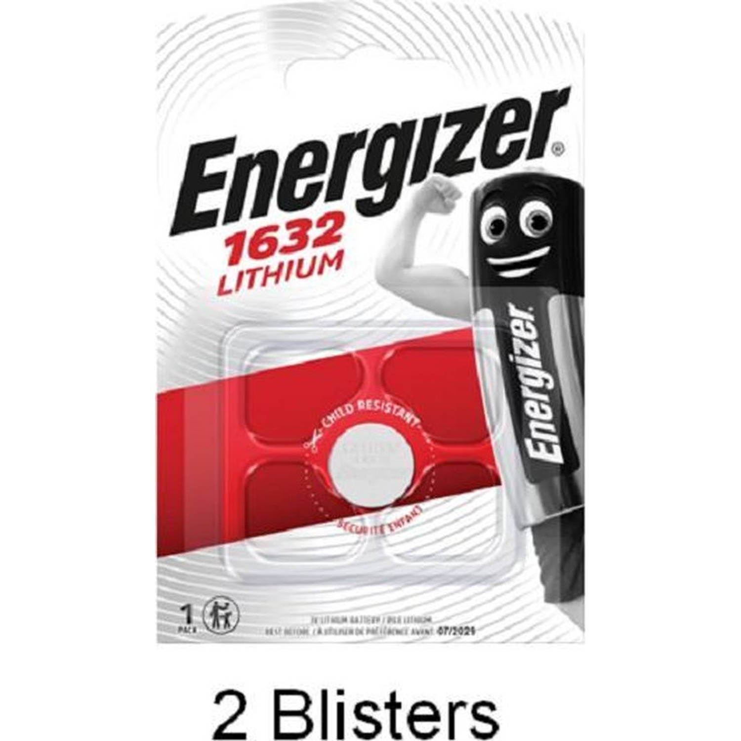 Energizer 2 Stuks (2 Blisters A 1 Stuk) Cr1632 Lithium Knoopcel 3v
