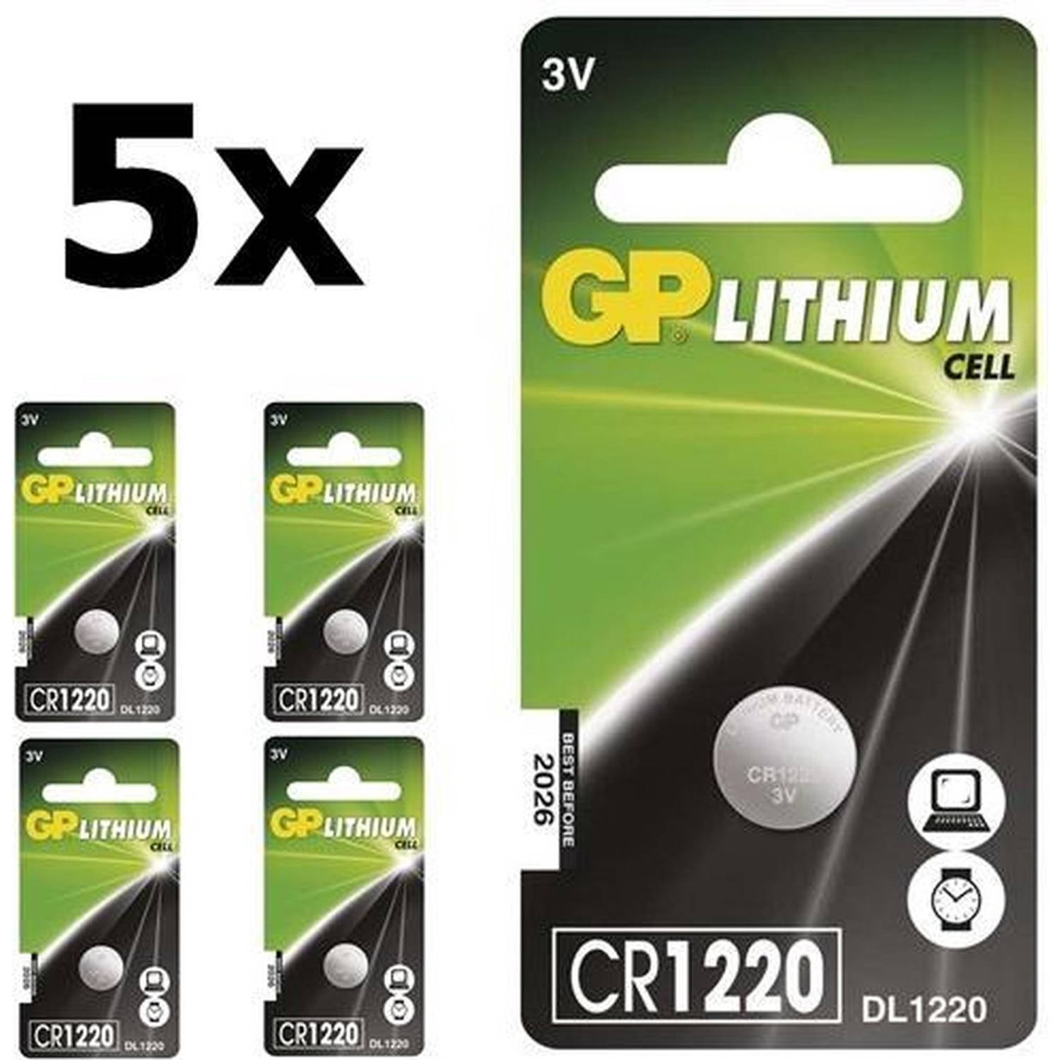 GP 5 Stuks - Cr1220 3v 40mah Lithium Knoopcelbatterij