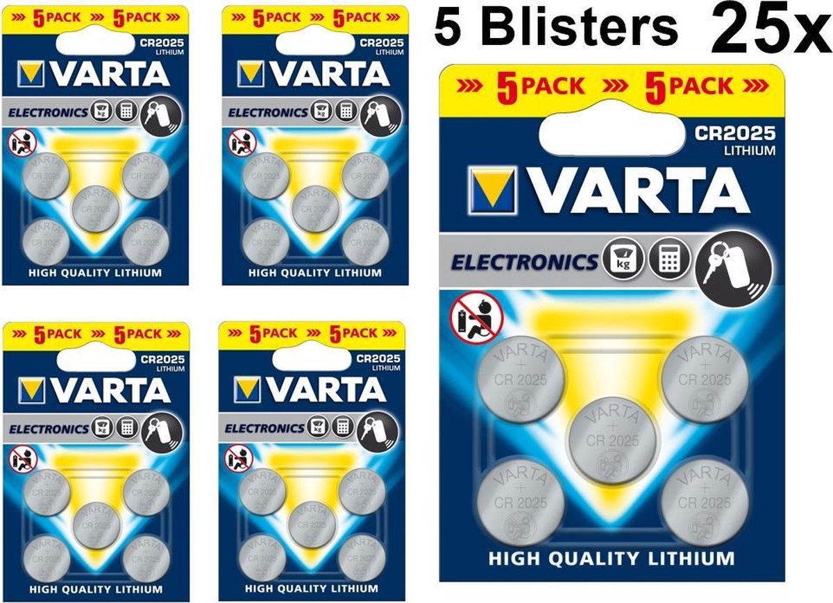 Varta 25 Stuks (5 Blisters A 5st) - Cr2025 3v Lithium Knoopcel Batterij