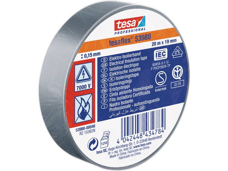 Tesa 53988-00046-00 Isolatietape 53988 (l x b) 20 m x 19 mm 10 m - Gris