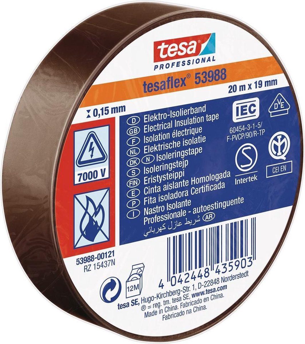 Tesa 53988-00121-00 Isolatietape 53988 (l x b) 20 m x 19 mm 20 m - Bruin