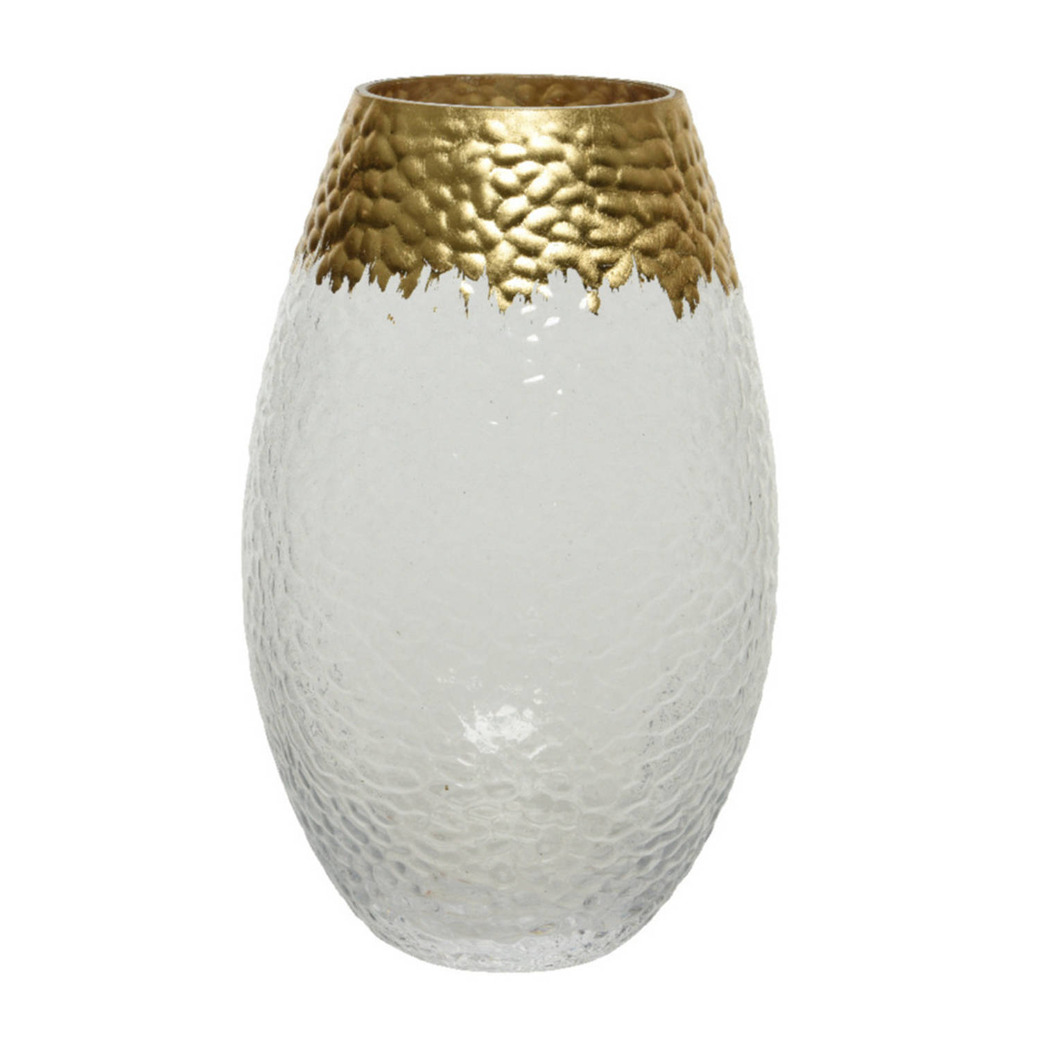 Decoris Bloemen Vaas Transparant/goud Van Glas 20 Cm Hoog Diameter 12 Cm - Vazen