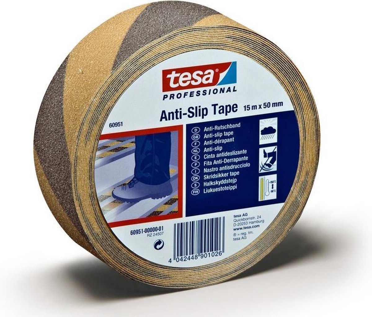 Tesa 60951-00000-00 60951-00000-00 Anti-slip tape Anti-Rutsch 60951, Geel (l x b) 15 m x 50 mm 15 m - Zwart