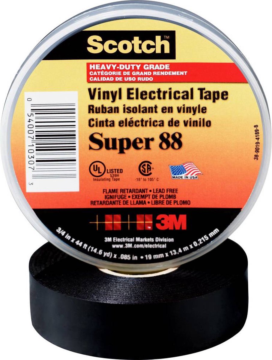 3M™ SUPER88-25X33 Isolatietape Scotch (l x b) 33 m x 25 mm 33 m - Zwart