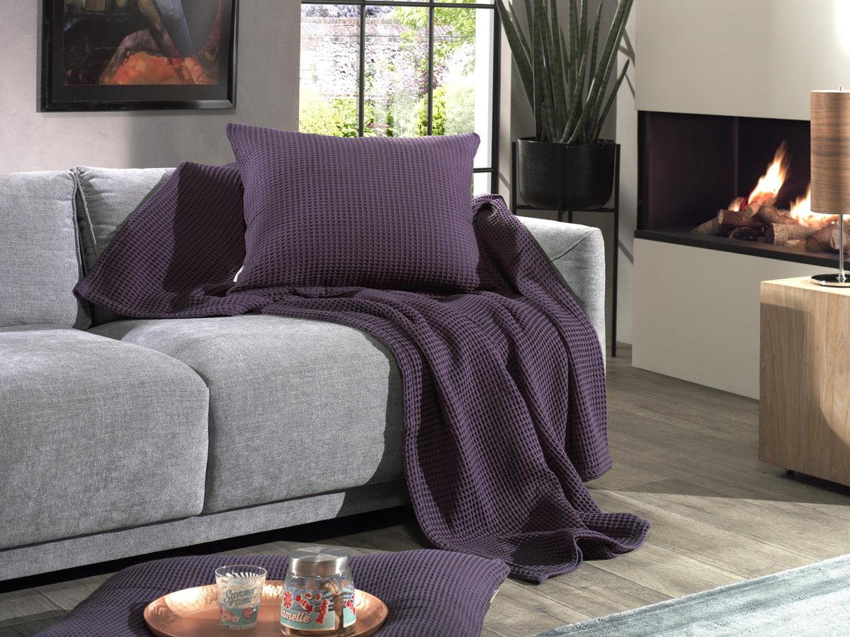 Heckett & Lane Wafel Bedsprei Plaid - Velvet Purple 180x260cm - Paars